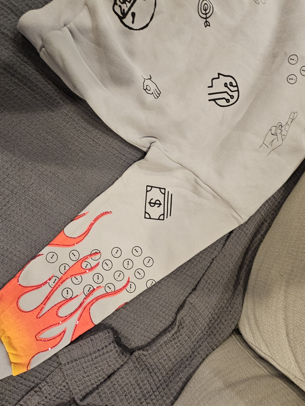 Womens Gray Sweatshirt with Neon Flame Graphic
